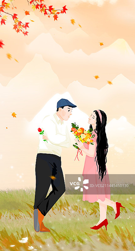 爱情人物插画美丽风景露营旅行婚礼图片素材