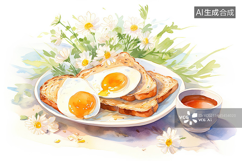 【AI数字艺术】白色背景下的早餐特写镜头图片素材
