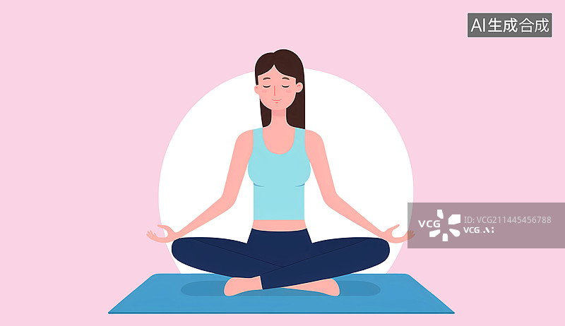 【AI数字艺术】扁平风插画女性瑜伽图片素材
