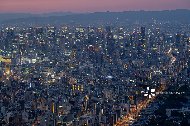 日本大阪天王寺城区城市夜景全景图片素材