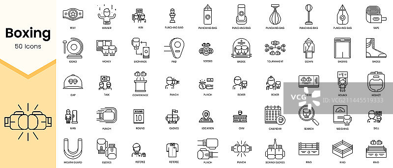 拳击图标线性风格简易轮廓合集图片素材