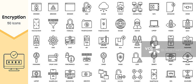 加密图标线性简图集图片素材