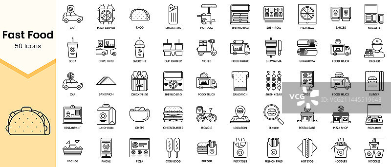 快餐图标线性风格简约轮廓合集图片素材