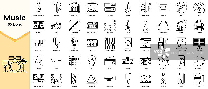 音乐图标线性风格简约轮廓合集图片素材