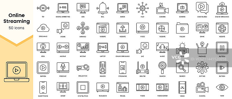 简约轮廓在线流媒体图标合集图片素材