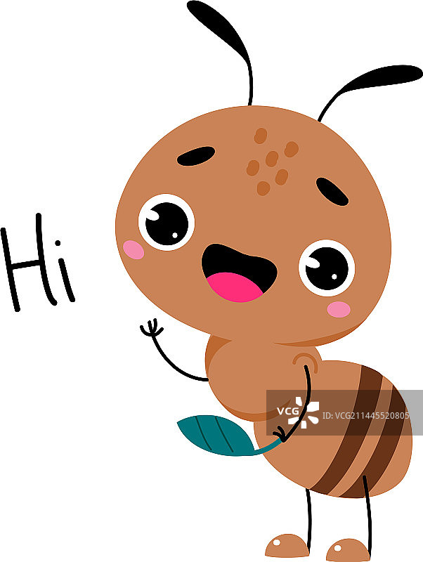 可爱的棕色小蚂蚁打招呼图片素材