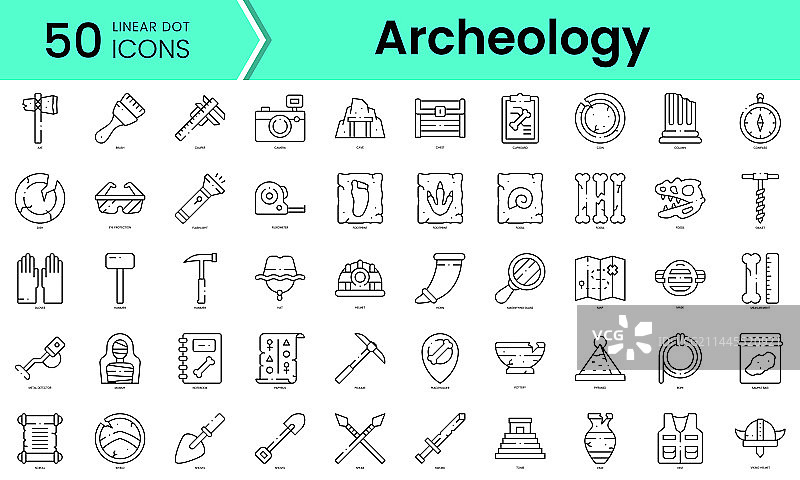 考古图标线性艺术风格图标集合图片素材