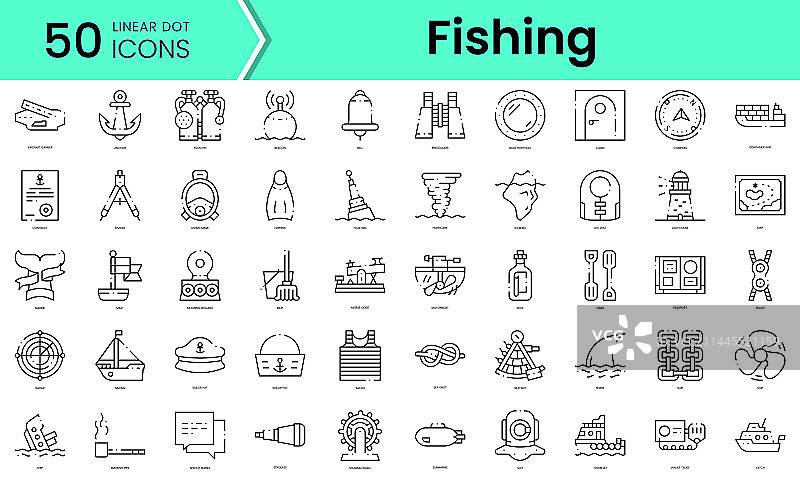 钓鱼图标线条艺术风格图标合集图片素材