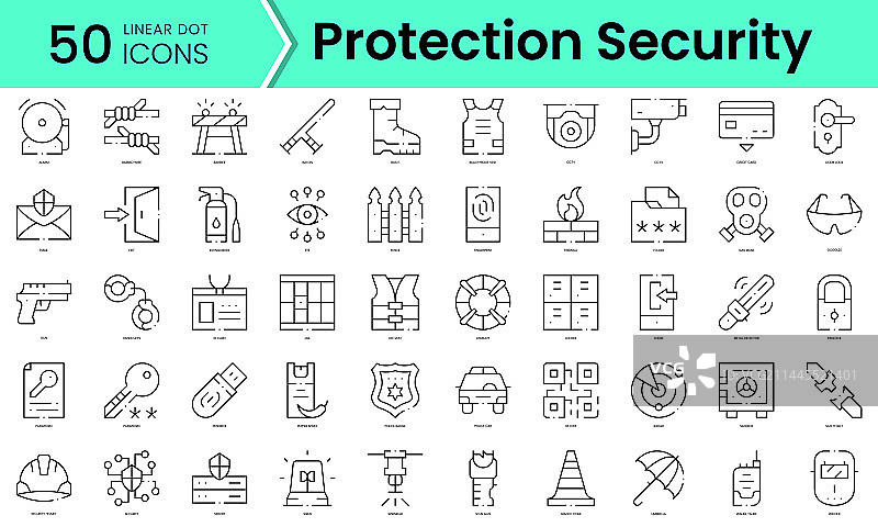 保护安全图标线性艺术风格组合图片素材