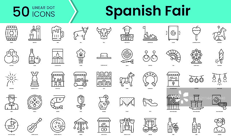 西班牙集市线性艺术风格图标集图片素材