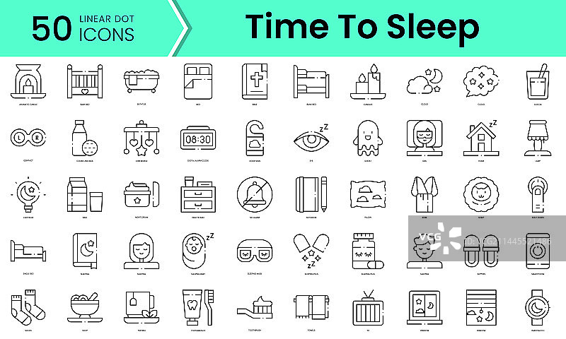 睡眠时间图标线条艺术风格合集图片素材