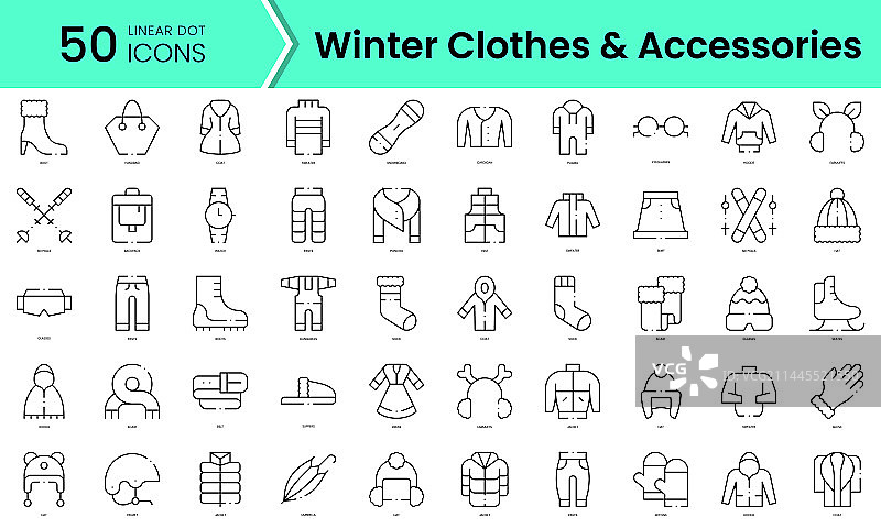 冬季服装和配饰线性图标合集图片素材