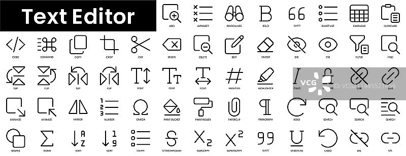极简主义细线文本编辑器图标集图片素材