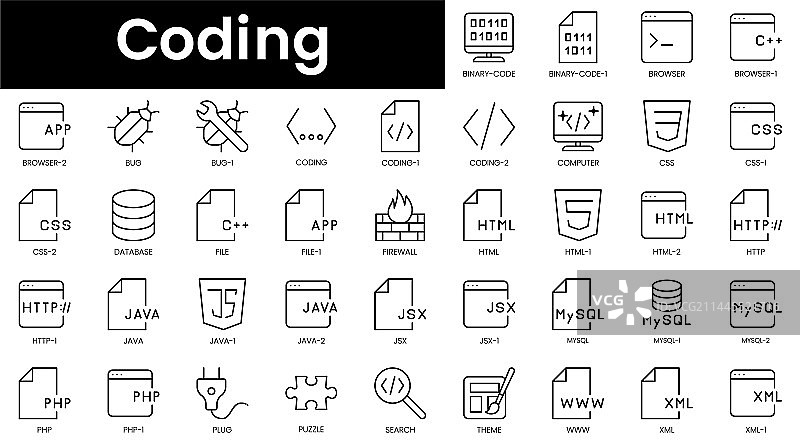 极简编码图标轮廓合集图片素材