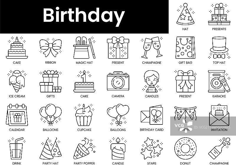 极简生日图标轮廓合集图片素材