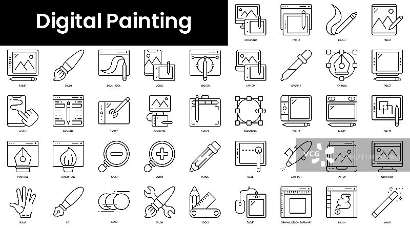 极简主义风格数字绘画图标轮廓合集图片素材