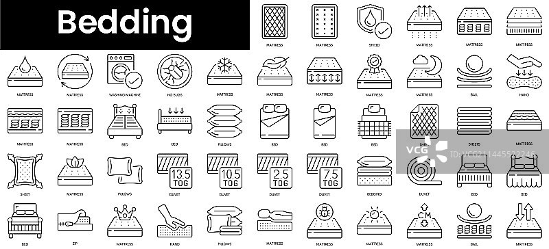 极简主义细线条床上用品图标合集图片素材