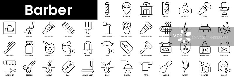 极简主义理发图标轮廓集图片素材