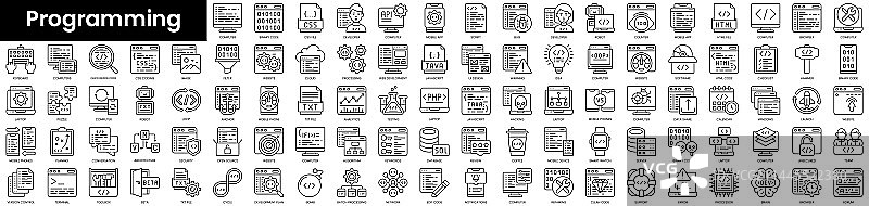 编程轮廓图标集（简约细线条）图片素材