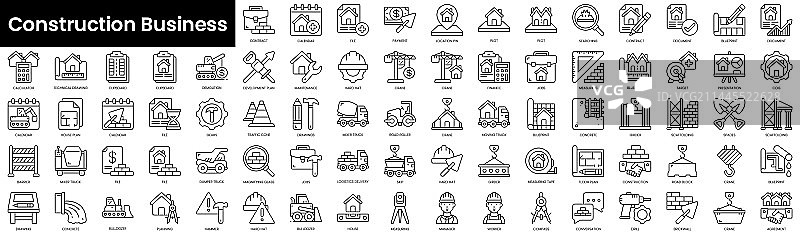 一组描边建筑商业图标图片素材