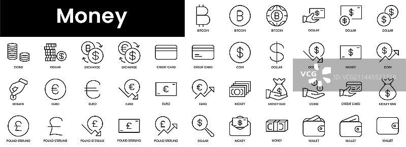 极简线性货币图标轮廓集图片素材