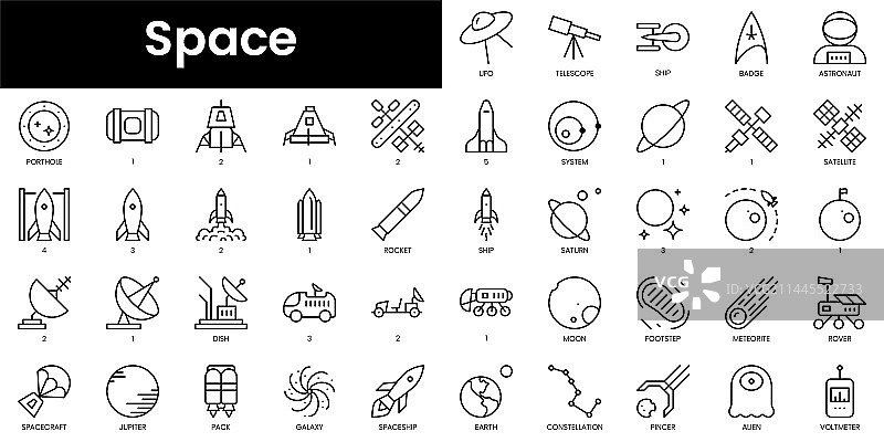 极简细线太空轮廓图标合集图片素材