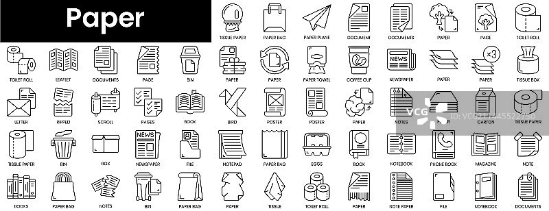 极简主义薄款线性纸张图标轮廓集图片素材