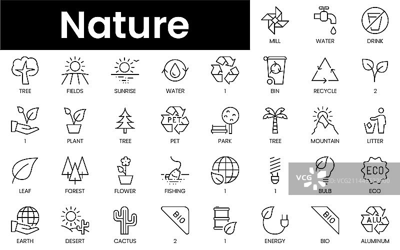 极简主义自然轮廓图标集图片素材