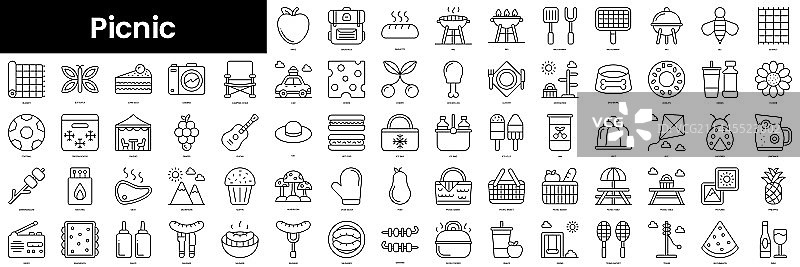 一组野餐极简细线描边图标图片素材