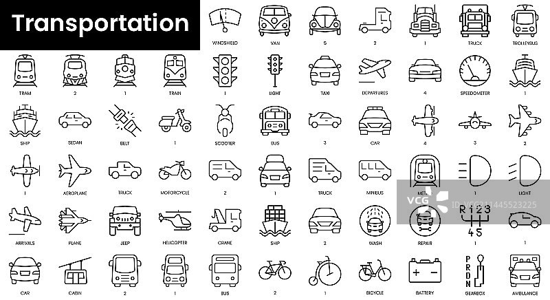 交通运输图标极简轮廓合集图片素材