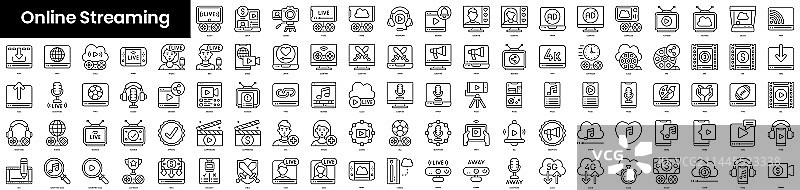 简约在线流媒体轮廓图标集图片素材