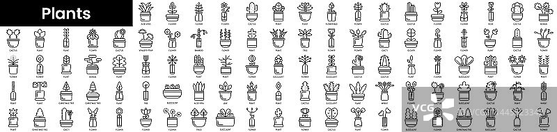 植物图标轮廓极简细线集图片素材