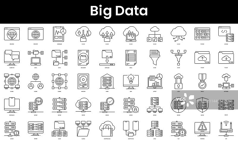 大数据图标极简细线轮廓合集图片素材