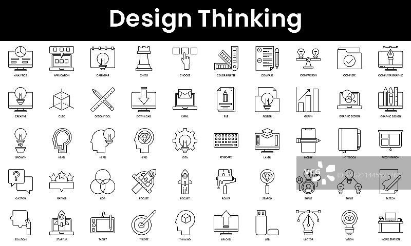 极简主义细线条设计思维图标合集图片素材