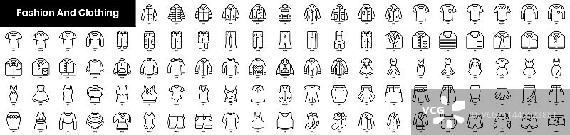 时尚服装轮廓图标套装图片素材