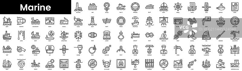 极简主义海洋图标线性轮廓合集图片素材