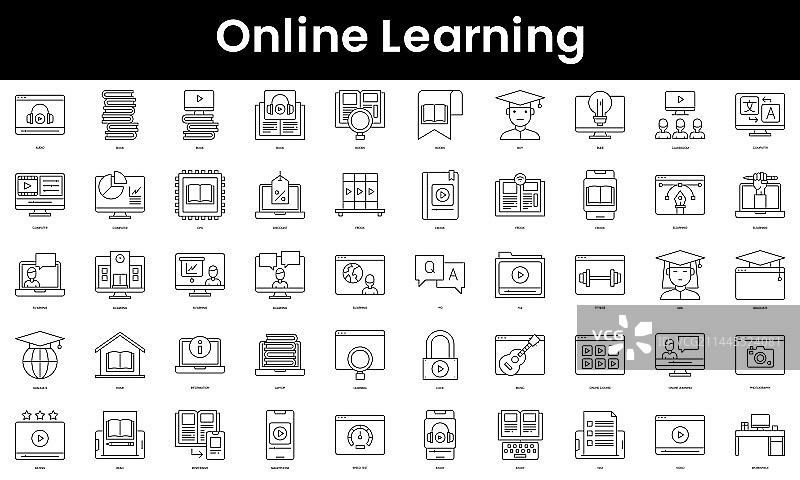 极简在线学习轮廓图标合集图片素材
