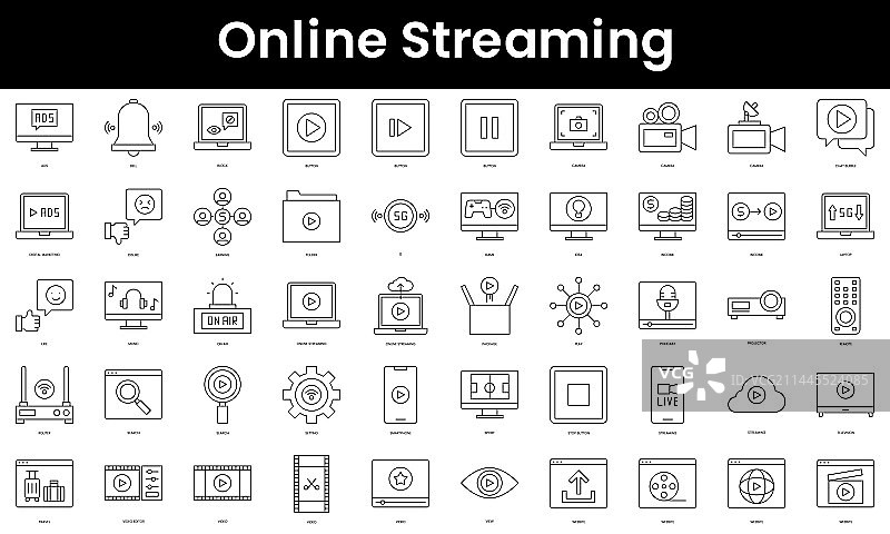 简约在线流媒体轮廓图标集图片素材