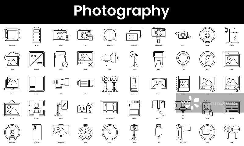 极简主义细线条摄影图标集图片素材