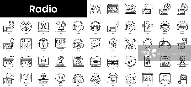 极简线性收音机图标轮廓合集图片素材