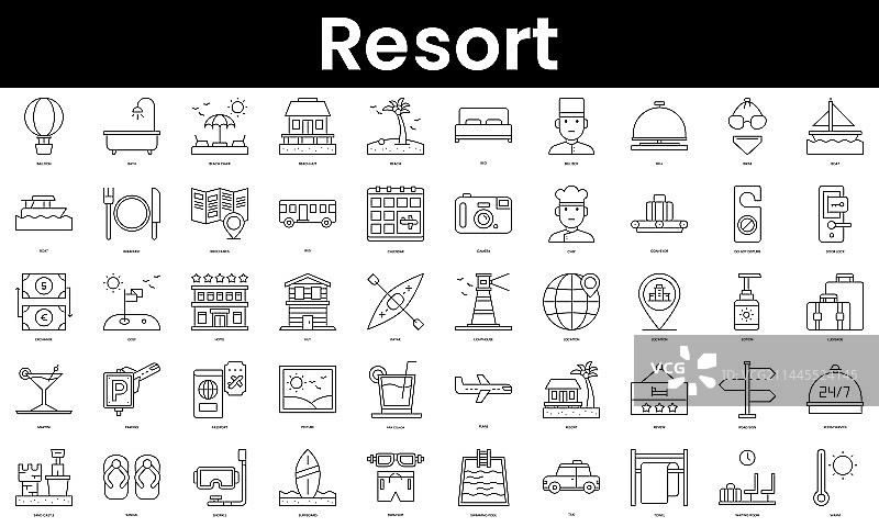 简约细线条度假村图标合集图片素材