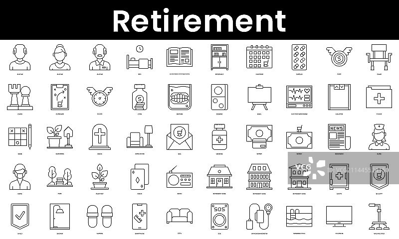 极简退休图标轮廓合集图片素材