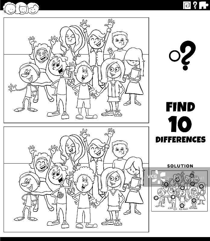 卡通儿童涂色找不同游戏图片素材