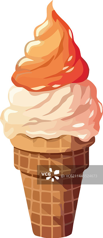 华夫饼锥上的鲜奶油和草莓图片素材