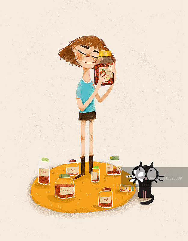 女孩和小黑猫图片素材