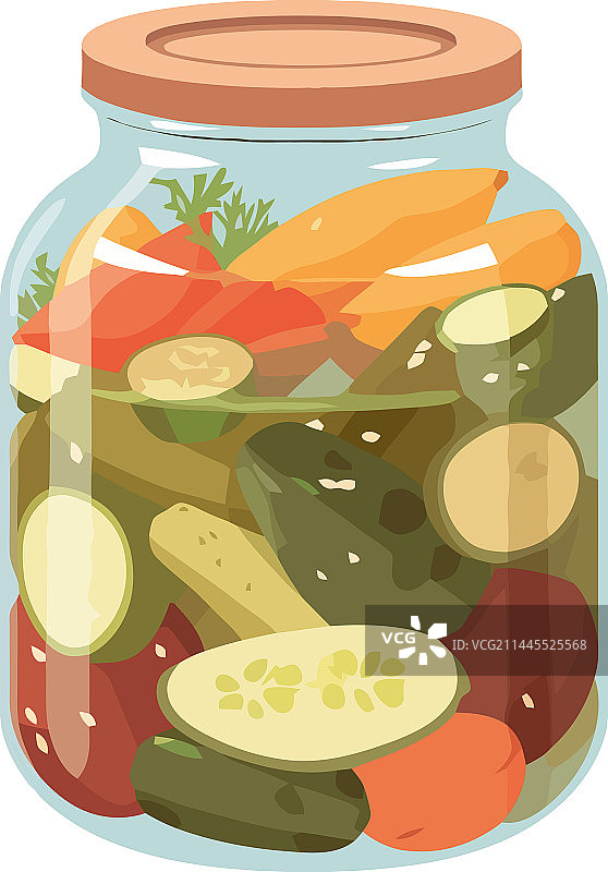 罐装腌制新鲜蔬菜。图片素材