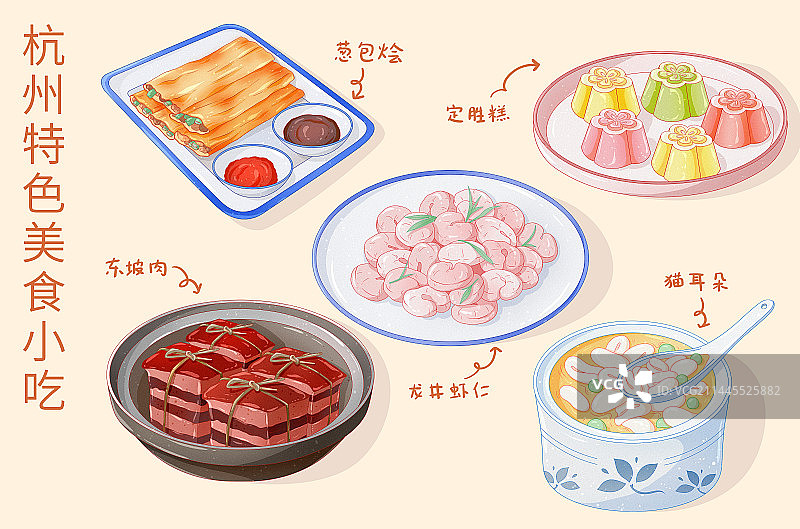 国潮杭州特色美食小吃图鉴图片素材