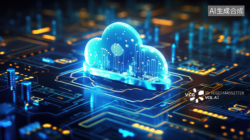【AI数字艺术】云计算技术和在线数据存储的业务网络概念。计算机连接到互联网服务器图片素材
