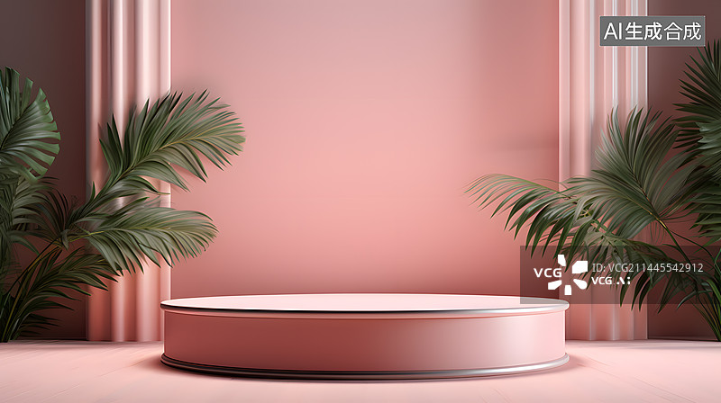 【AI数字艺术】粉色电商主图产品展示平台展台底座横版网页背景图片素材