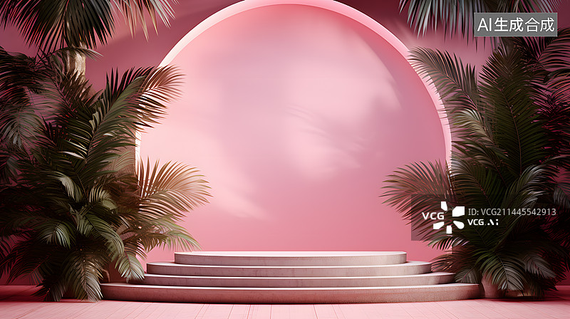 【AI数字艺术】粉色电商主图产品展示平台展台底座横版网页背景图片素材